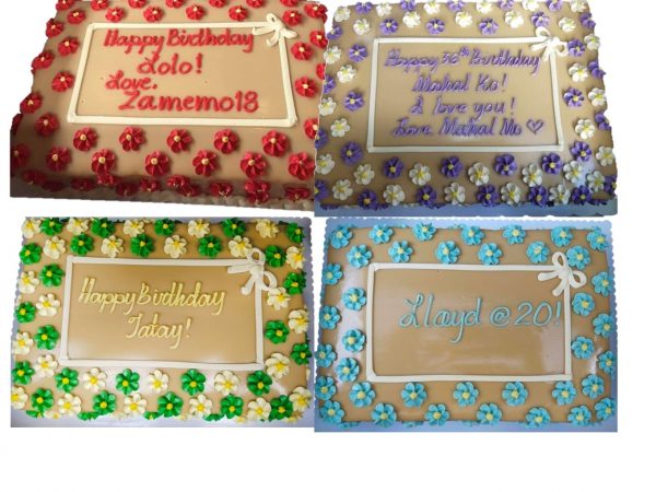 Estrel's caramel rectangle cakes with fillings and Sampaguitas