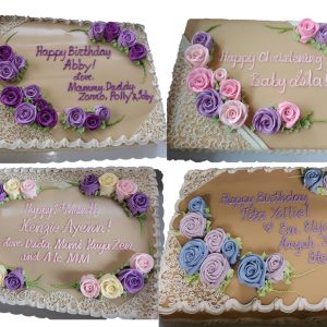 Estrel's caramel rectangle cakes with fillings and roses