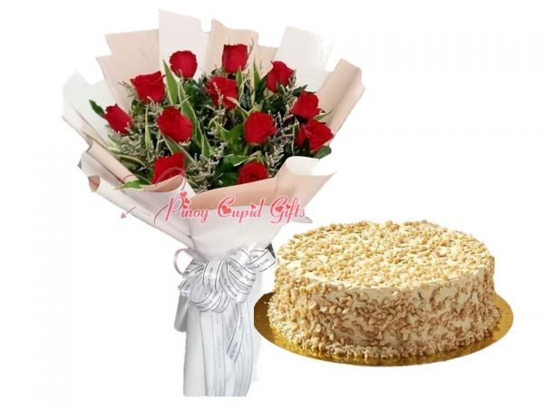 1 Dozen Red Roses & Classic Sans Rival by Purple Oven