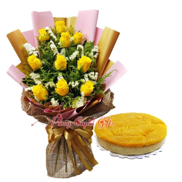 10 Imported Yellow Roses & Conti's Mango Tart Cake