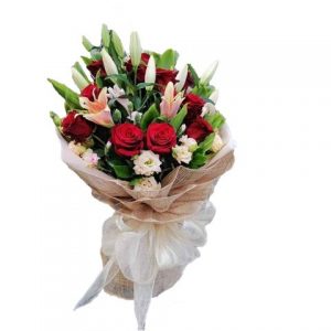 Mixed Flowers: 1 dozen red roses and stargazers