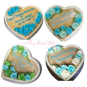 Caramel Heart Cakes with filling and blue roses-