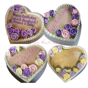 Caramel Heart Cakes with filling and roses