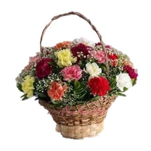 mixed carnation flowers in a basket