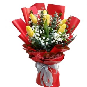 6 Yellow Holland Tulips Bouquet
