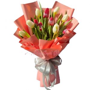 12 mixed white and red tulips