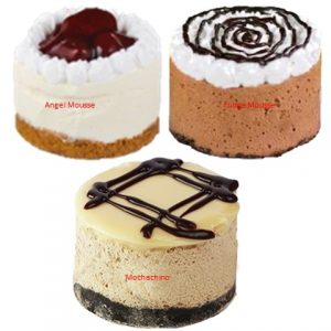 Cake2Go Mini Singles; Fudge Mousse, Angel Mouse, & Mochachino