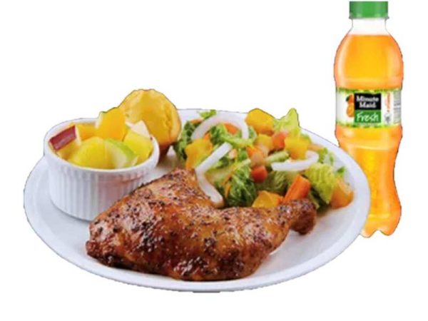 1 Quarter Classic Roasted Chicken, Kani and Mango Salad (Solo), Fruit Salad, Corn Muffin and Drink