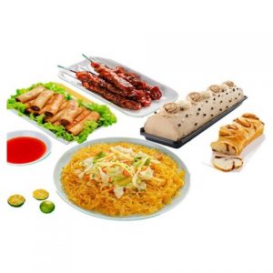 Goldilocks Sotanghon, pork bbq, shanghai and mocha roll group meal