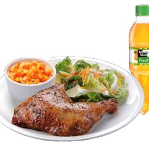 1 Quarter Classic Roasted Chicken, Caesar Salad, corn/carrots dish, and Drink