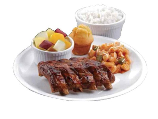 Half Slab Honey Bourbon Ribs, 2 Regular Side Dishes, Rice and 1 Corn Muffin