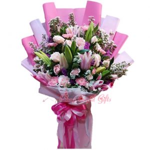 Stargazer Lillies, Carnations, pink rosesBouquet