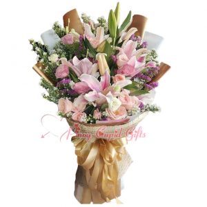 Stargazer Lilies & Pink Roses Bouquet