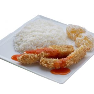 Amber steamed rice, sweet and sour fish fillet