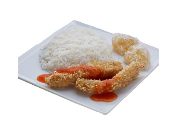 Amber steamed rice, sweet and sour fish fillet
