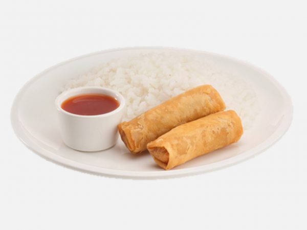 steamed white rice + 2pcs lumpiang shanghai