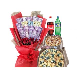 MONEY BOUQUET PACKAGE with Angel's Pizza and drinks