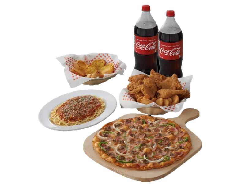 Party Pizza, with a Pasta Platter and a Family Pack Chicken 'n' 7pcs Mojos
