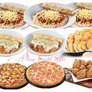 9'' Overload Pizza, ala carte lasagna/spaghetti, potato waves and crunchy chicken