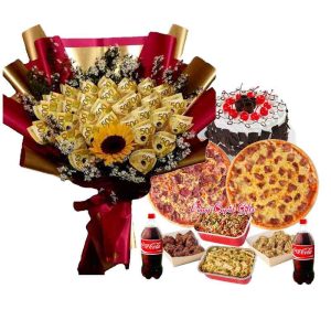 MONEY BOUQUET, S&R Pizza, Pasta, Wings and Black Forest Cake