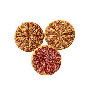 3 regular new pizzas; chicken bbq, carbonara supreme, spicy pepperoni