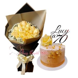20 Imported Yellow Roses & Special Customized Cake (7"x4")
