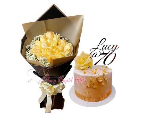20 Imported Yellow Roses & Special Customized Cake (7"x4")