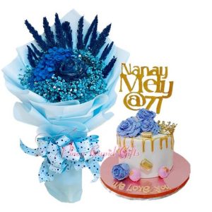 Blue elegant dried Bouquet & Customized Money Cake