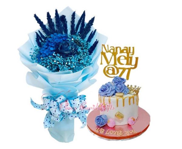 Blue elegant dried Bouquet & Customized Money Cake