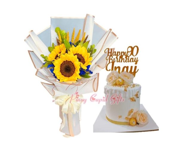 3pcs Sunflower Bouquet & Customized Money Cake (7"x 4")