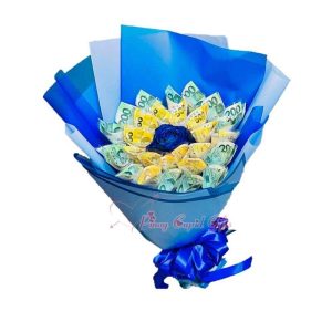 Single Dried Blue Ecuadorian Rose Flower Bouquet-with 10k