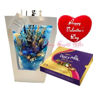 Dried Flower Bouquet, Chocolate, and Valentines Pillow
