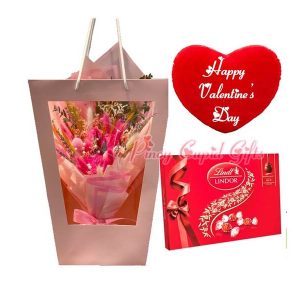 Dried Bouquet, Lindt Chocolate & Valentines Pillow