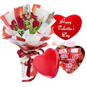 1 dozen red roses, Mini KitKat Chocolate, Valentines Pillow