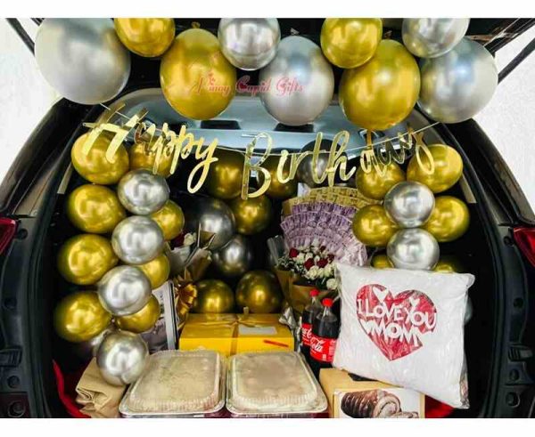 Gold/Silver Balloons Money Bouquet Package with Large Palabok/Spagheti, Lechon Belly, Donuts/Drinks
