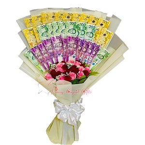 Mixed 2 dozen Roses Money Bouquet with P10,000