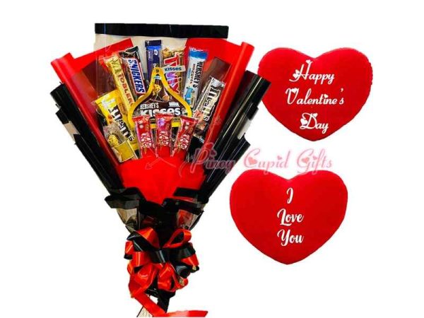 12 Assorted Chocolates Bouquet, I Love you Pillow, Valentines Pillow