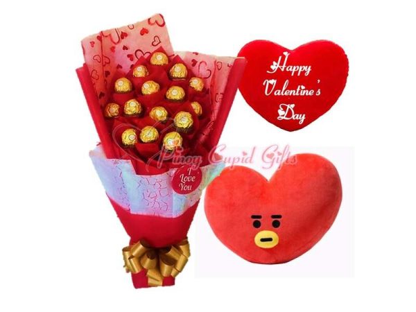 16pcs ferrero bouquet, and BTS and Valentines Pillow
