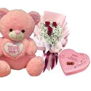 20 inches pink bear, heart chocolate