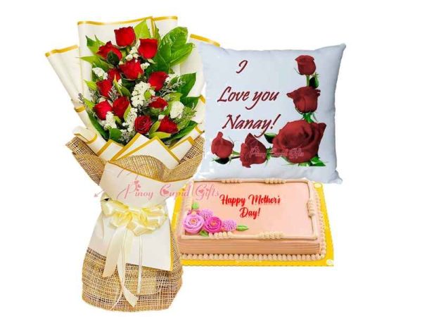 Roses Bouquet, Goldilocks Mom's Dedication Cake, Message Pillow