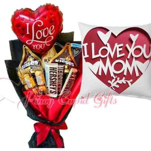 Assorted Chocolate Bouquet “I Love You Mom” Pillow