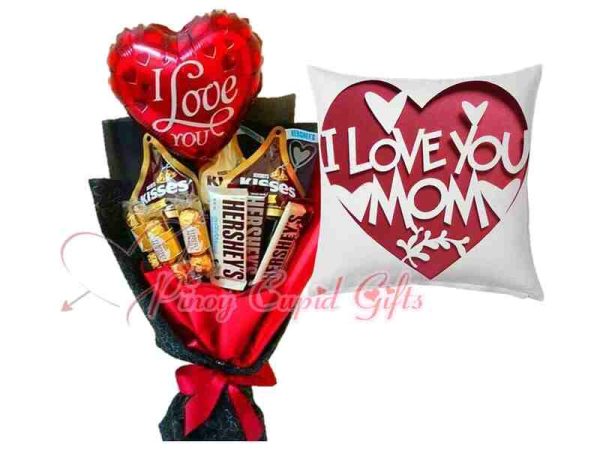 Assorted Chocolate Bouquet “I Love You Mom” Pillow