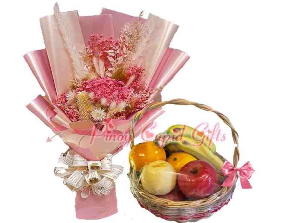 Preserved dried flower and basket of fruits