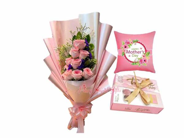 10 Imported Roses Bouquet Elit Truffle with Ruby Chocolate 165g Mother's Day Pillow