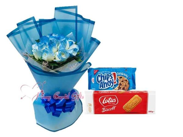 1 dozen blue rose and chips ahoy & lotus cookies