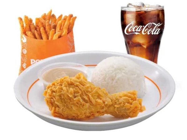 1pc chicken + rice +cajun fried + drink (popeyes)