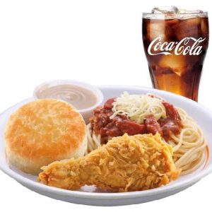 1pc chicken + spaghetti + biscuit + drink (popeyes)