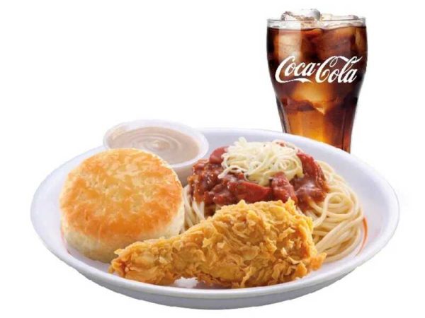 1pc chicken + spaghetti + biscuit + drink (popeyes)