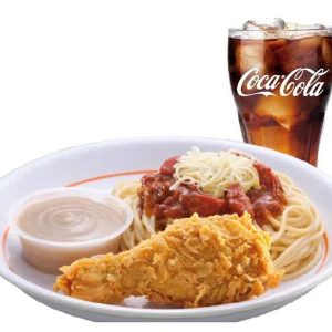 1pc chicken + spaghetti + drink (popeyes)