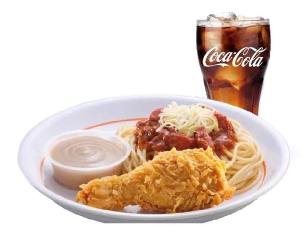 1pc chicken + spaghetti + drink (popeyes)